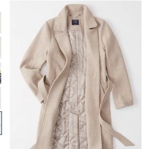 A&F Wool Blend Dad Coat - Insulated, Removable Collar, with Belt